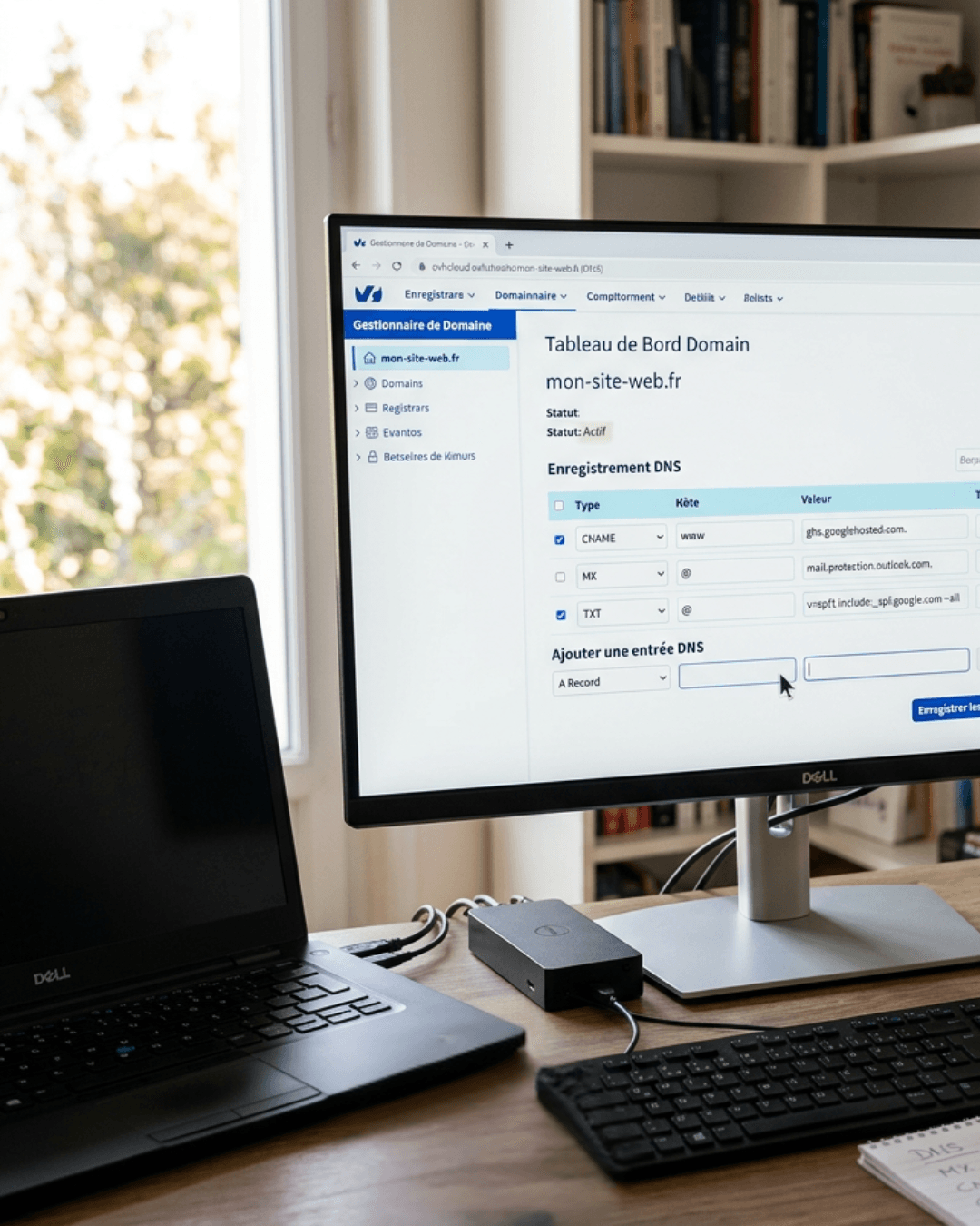 Ordinateur présentant une page de création de domaine internet