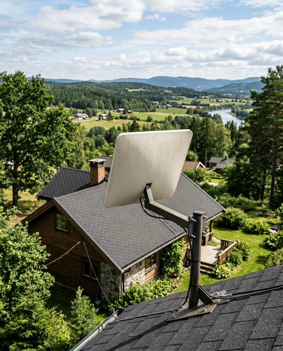 Antenne satellite sur un toit de maison