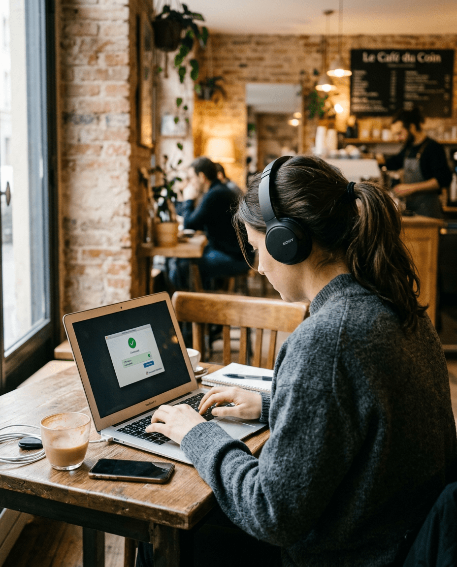 Employée en télétravail se connectant au VPN de son entreprise