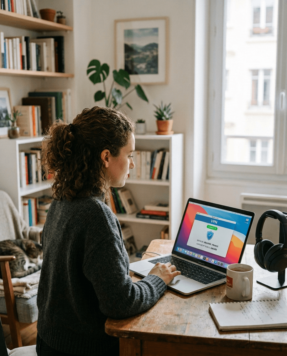 Employée en télétravail se connectant au VPN sur son ordinateur
