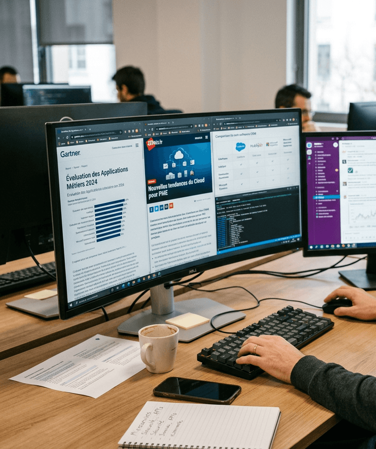 Une personne effectue une veille sur des sites d'information informatique